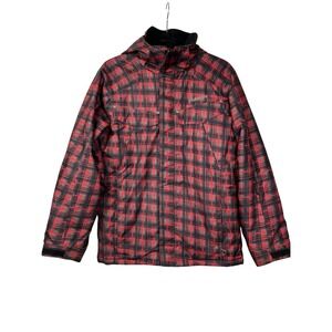 Karbon Ski Snowboard Jacket Red Black Plaid Hooded Boys Size 16